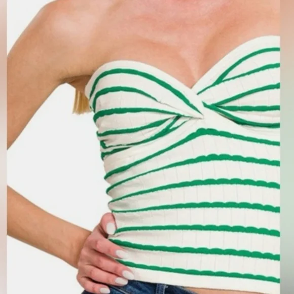 Zenana Outfitters Green & White Striped Strapless Knit Tube Top NWOT - Picture 2 of 3